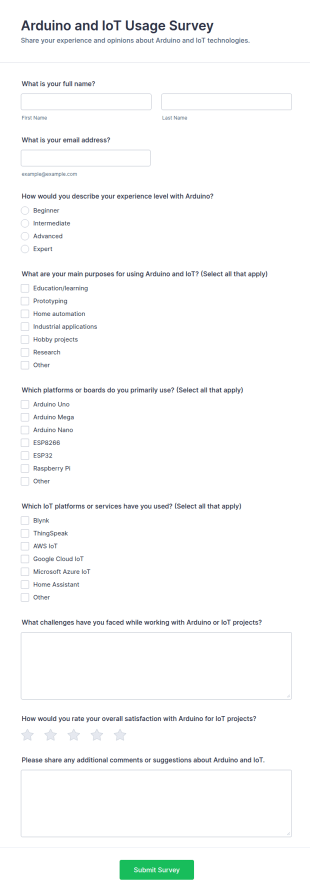 Arduino And IoT Usage Survey Form Template
