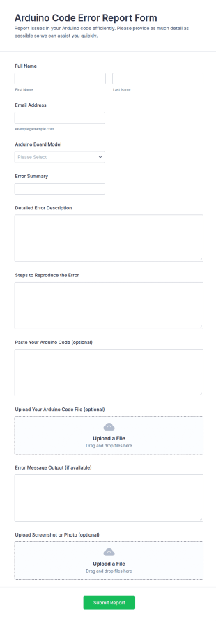 Arduino Code Error Report Form Template