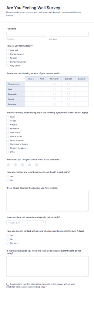 Are You Feeling Well Survey Form Template