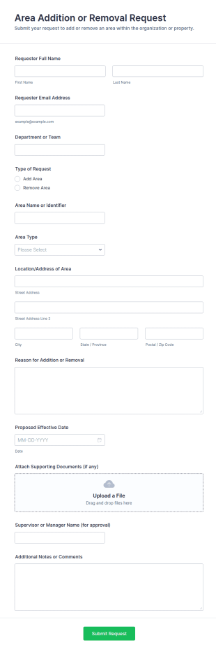 Area Addition Or Removal Request Form Template