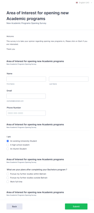New Academic Programs Opening Survey Form Template