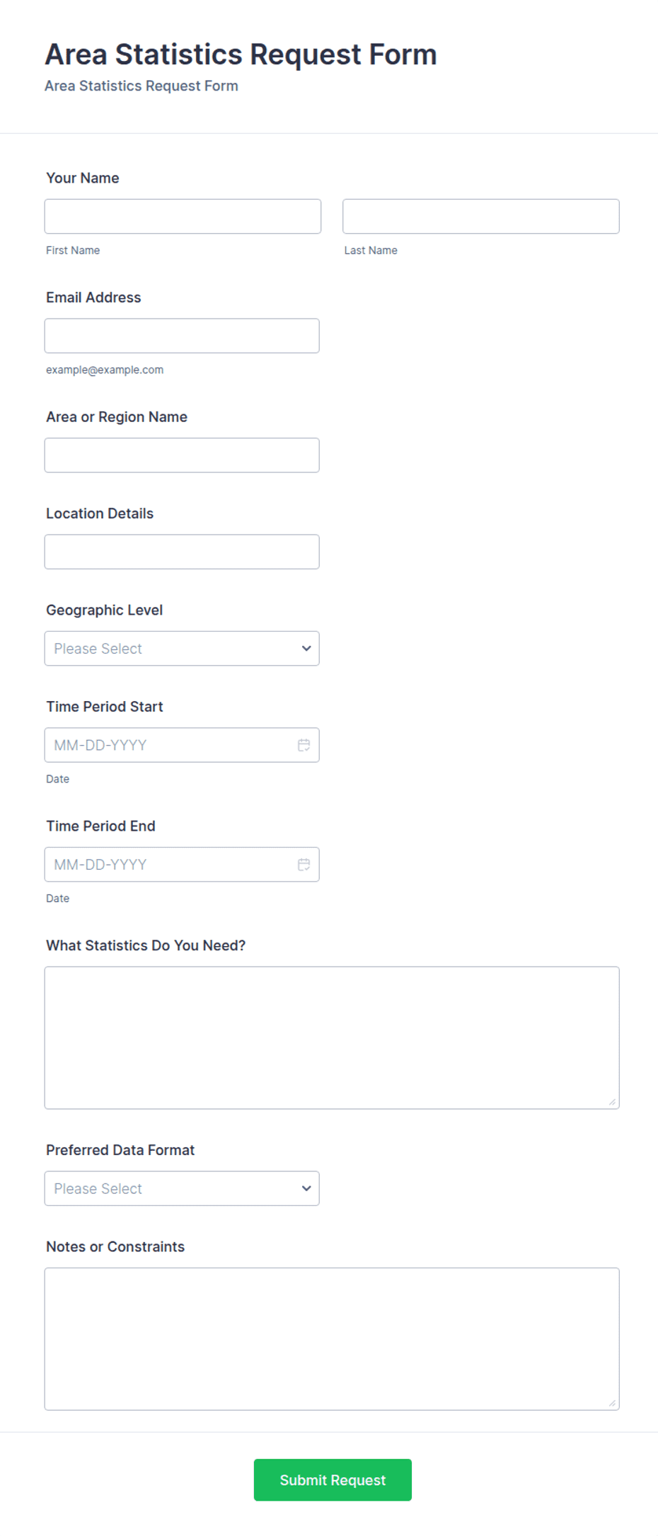 Area Statistics Request Form Template | Jotform
