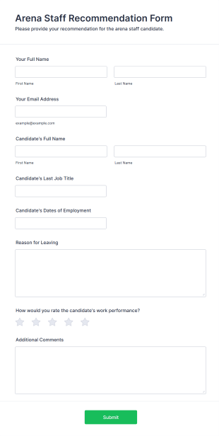 Arena Staff Recommendation Form Template