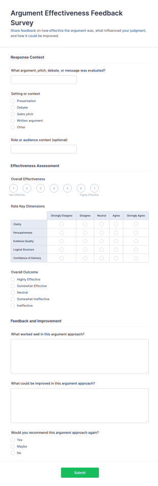 Argument Effectiveness Feedback Form Template