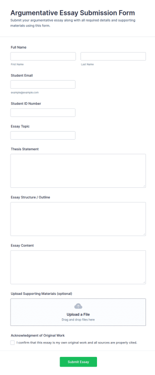 Argumentative Essay Submission Form Template