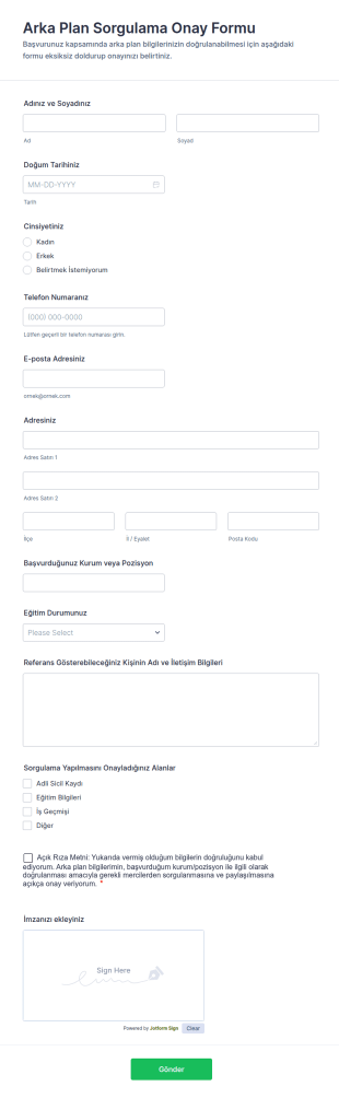 Arka Plan Sorgulama Onay Form Şablonu