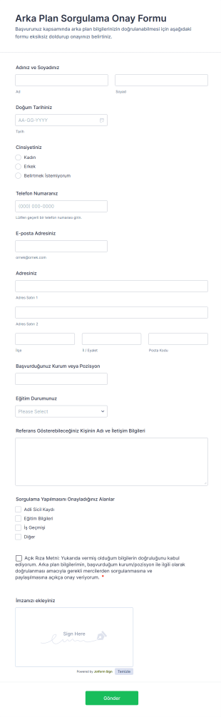 Arka Plan Sorgulama Onay Form Şablonu