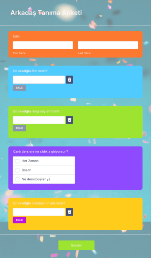 Arkadaş Tanıma Anketİ Form Template