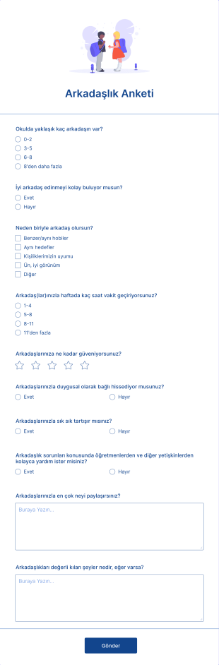Arkadaşlık Anketi Form Şablonu