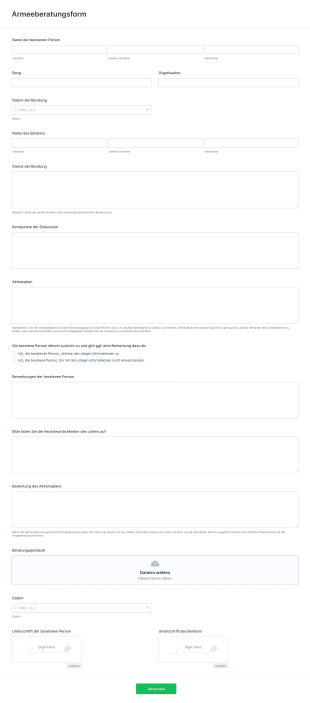 Armeeberatungsform Form Template