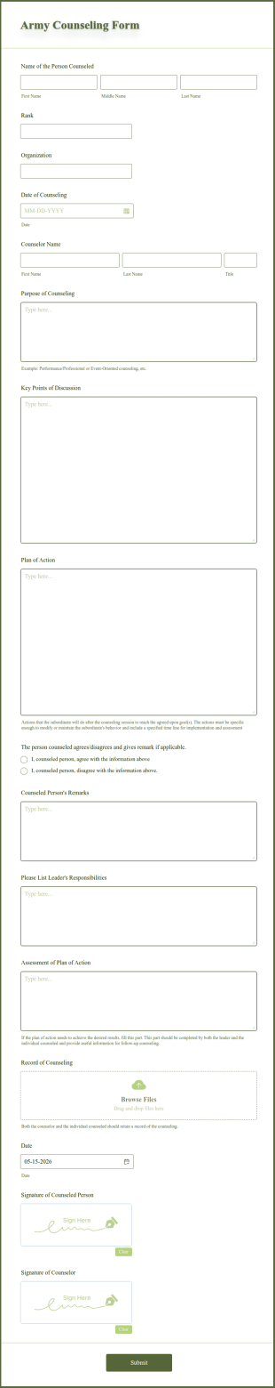 Army Counseling Form Template