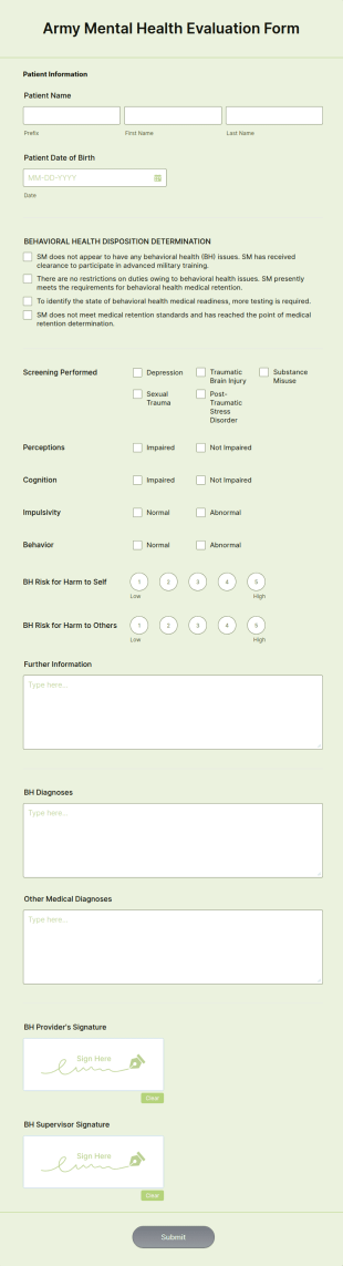 Army Mental Health Evaluation Form Template