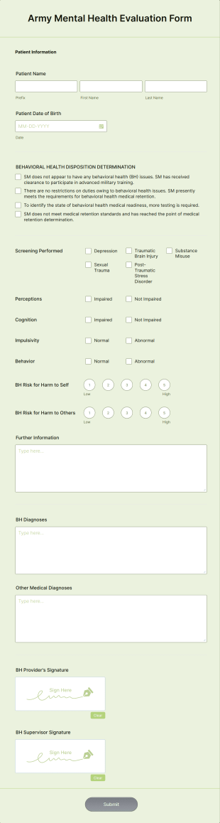 Army Mental Health Evaluation Form Template
