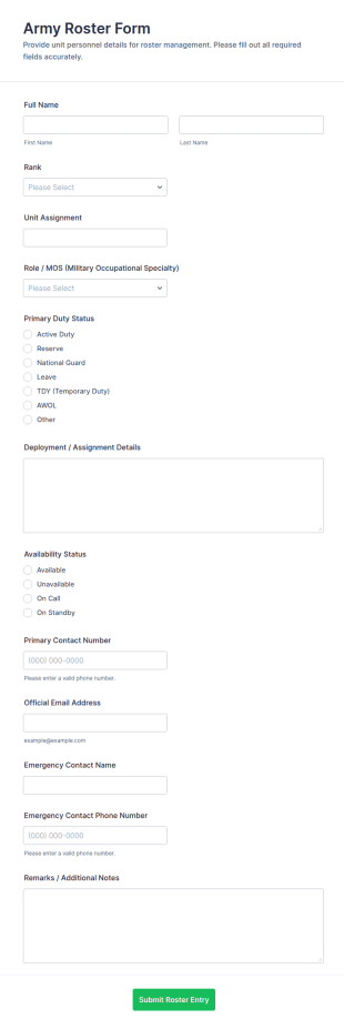 Army Roster Form Template