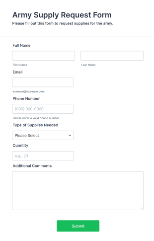 Army Supply Request Form Template