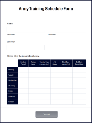 Army Training Schedule Form Template