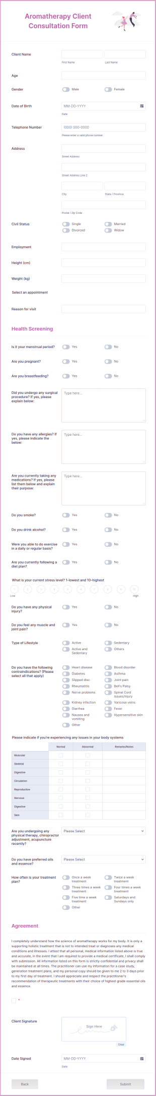 Aromatherapy Client Consultation Form Template