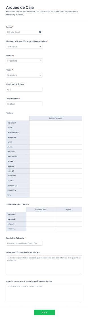 Arqueo De Caja Form Template