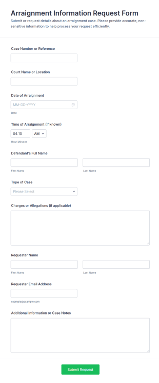 Arraignment Information Request Form Template