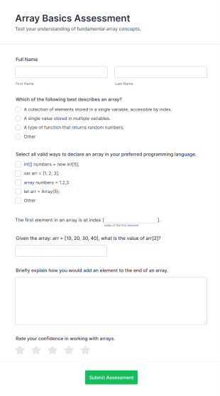 Array Basics Assessment Form Template