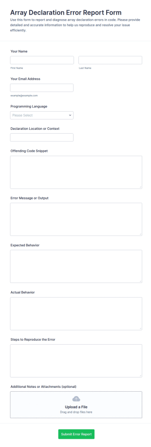 Array Declaration Error Report Form Template