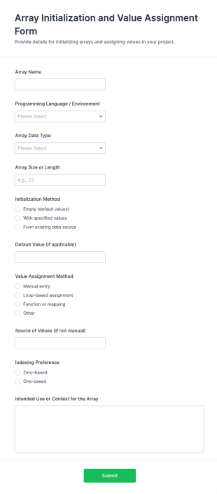Array Initialization And Value Assignment Form Template