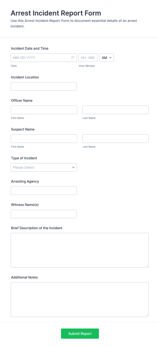 Arrest Incident Report Form Template