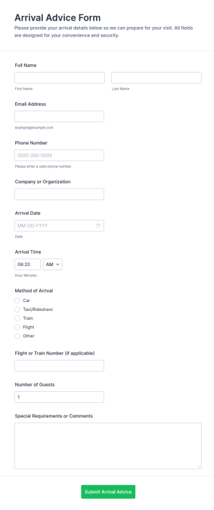 Arrival Advice Form Template