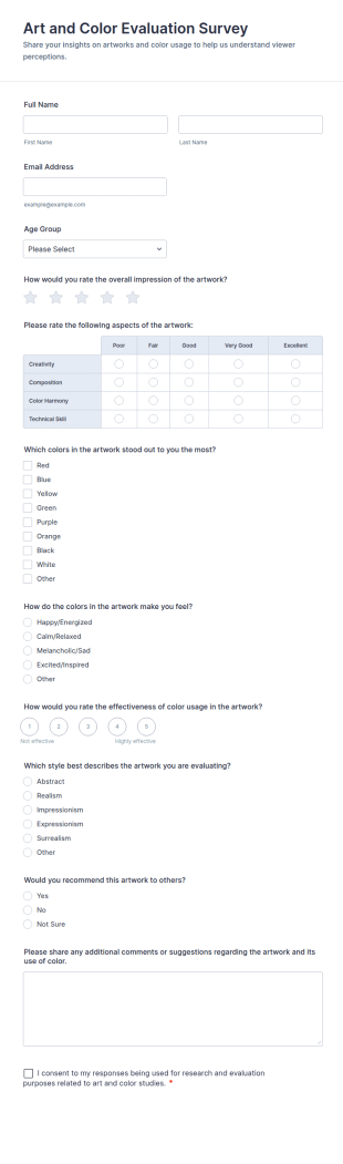 Art And Color Evaluation Survey Form Template