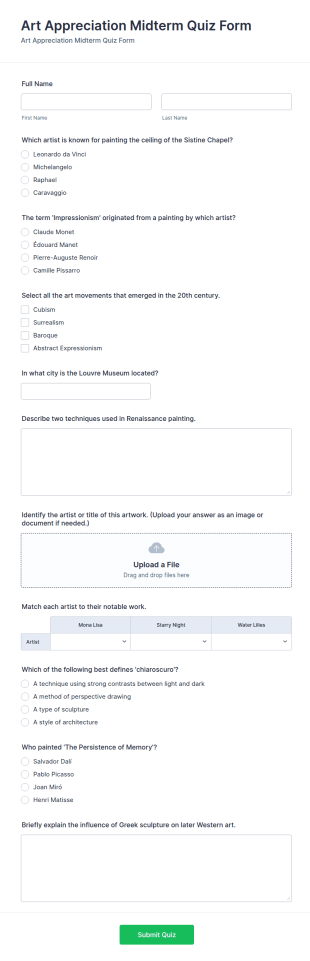 Art Appreciation Midterm Quiz Form Template
