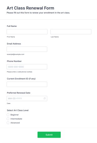 Art Class Renewal Form Template