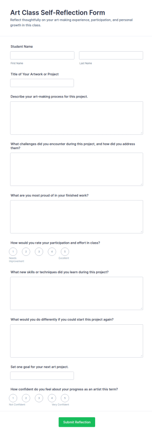 Art Class Self Reflection Form Template