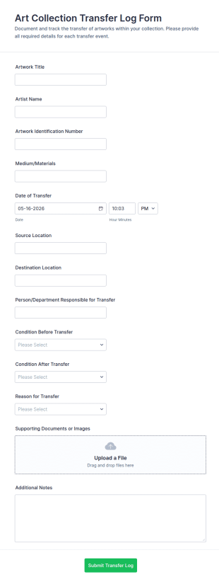 Art Collection Transfer Log Form Template