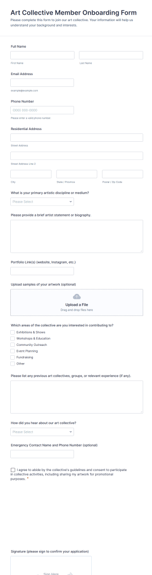 Art Collective Member Onboarding Form Template