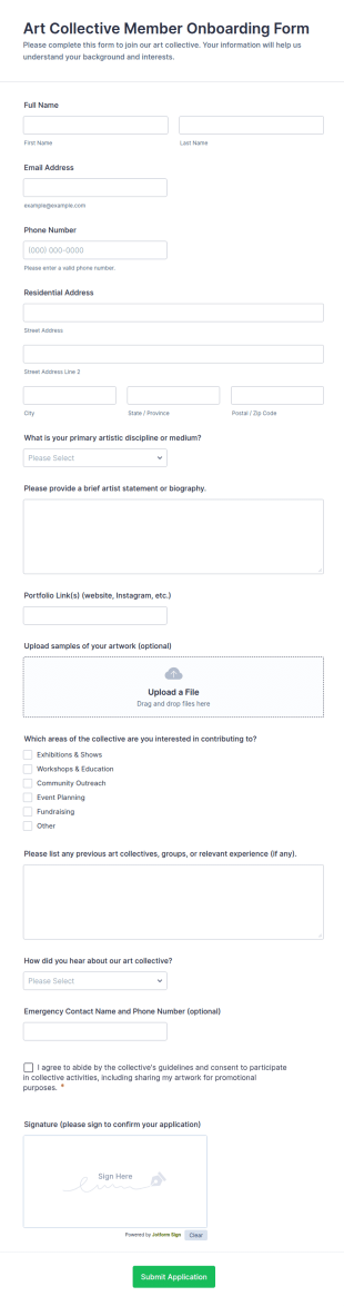 Art Collective Member Onboarding Form Template