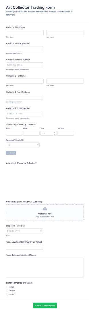 Art Collector Trading Form Template
