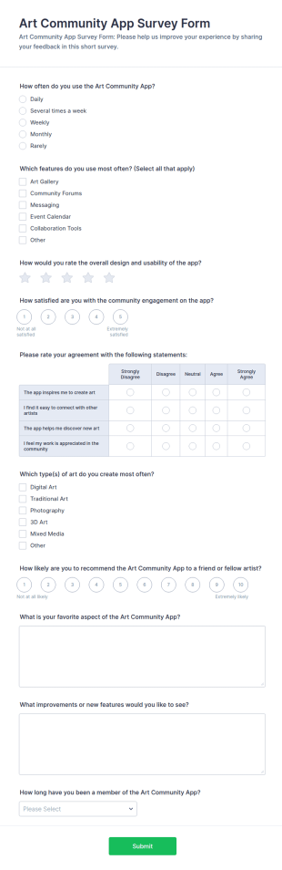 Art Community App Survey Form Template