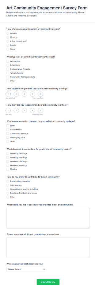 Art Community Engagement Survey Form Template