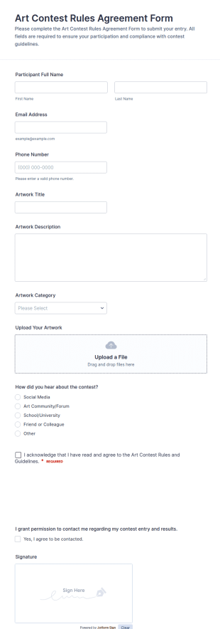 Art Contest Rules Agreement Form Template