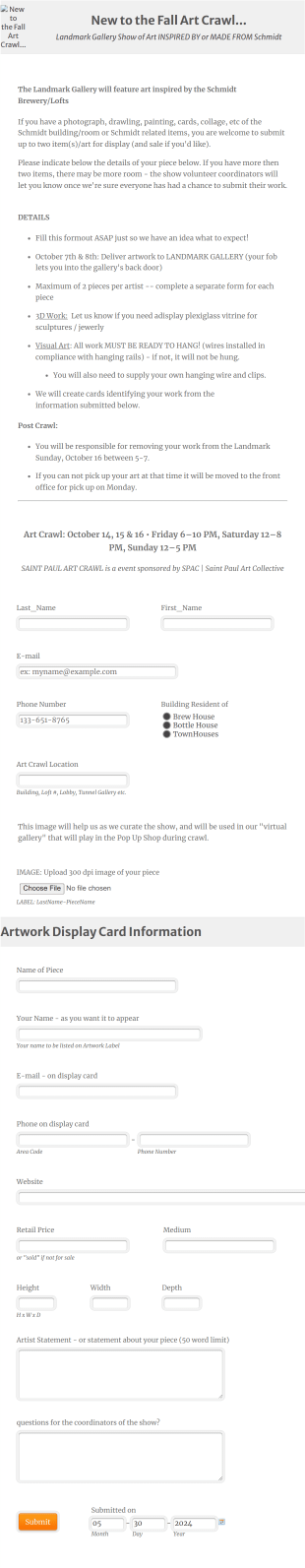 Art Crawl Gallery Submission Form Template