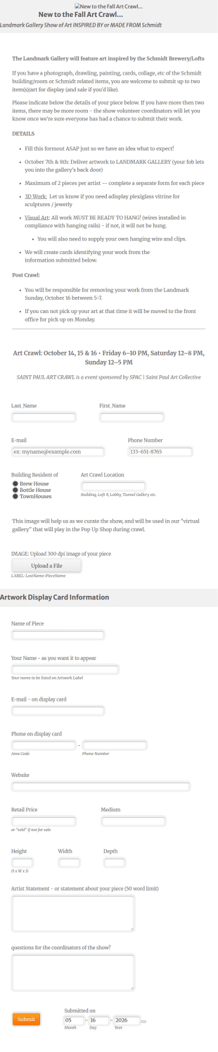 Art Crawl Gallery Submission Form Template