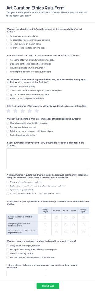 Art Curation Ethics Quiz Form Template
