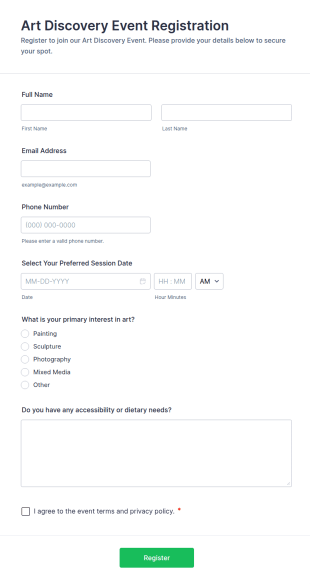 Art Discovery Event Registration Form Template