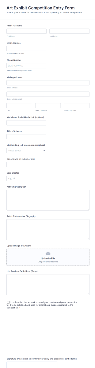 Art Exhibit Competition Entry Form Template
