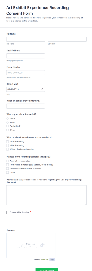 Art Exhibit Experience Recording Consent Form Template