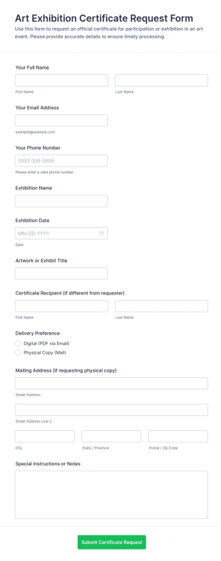 Art Exhibition Certificate Request Form Template