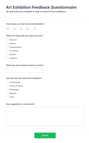 Art Exhibition Feedback Questionnaire Form Template