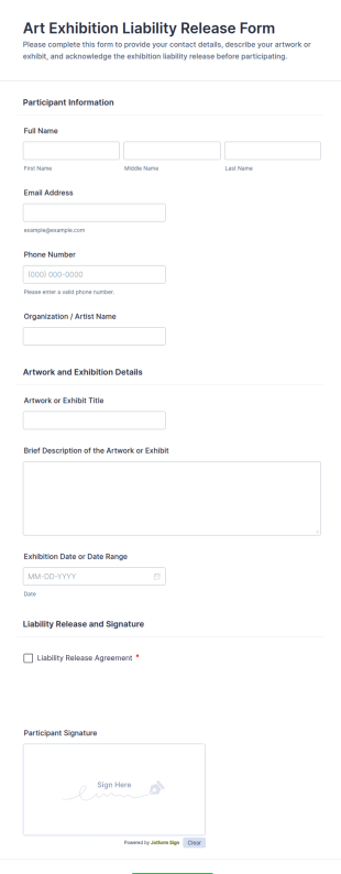 Art Exhibition Liability Release Form Template