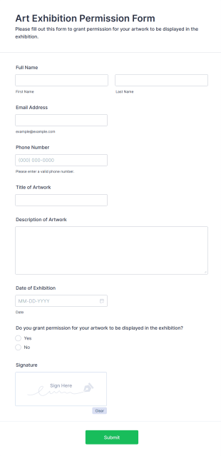 Art Exhibition Permission Form Form Template