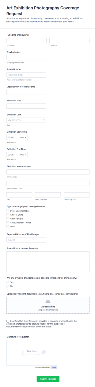 Art Exhibition Photography Coverage Request Form Template